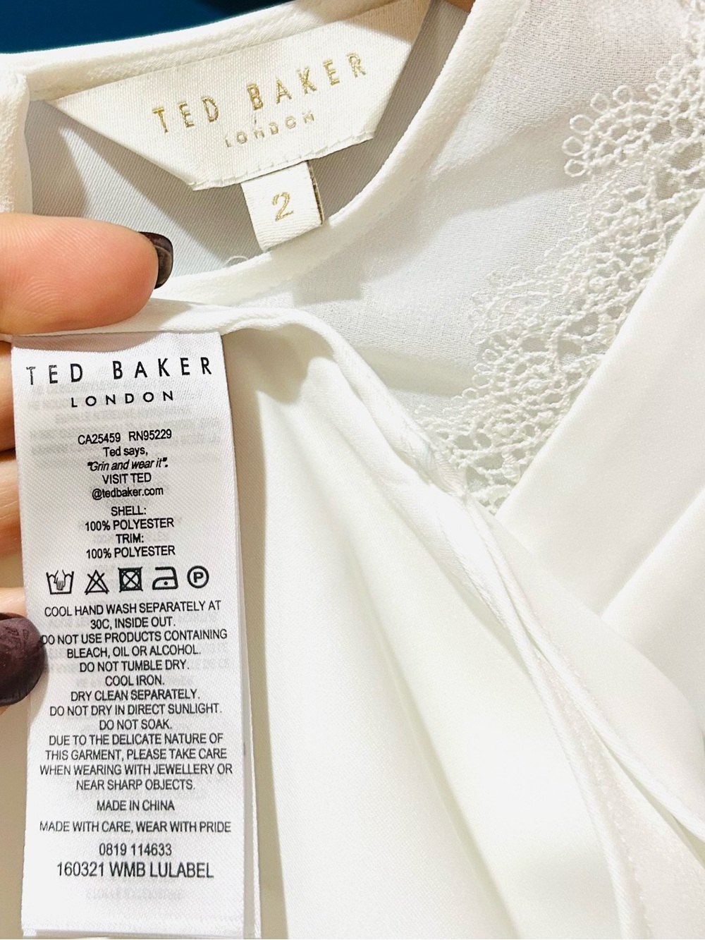 TED BAKER Lulabel White Lace Trim Sleeveless Top Romantic Cottagecore Size 6 - Picture 7 of 8